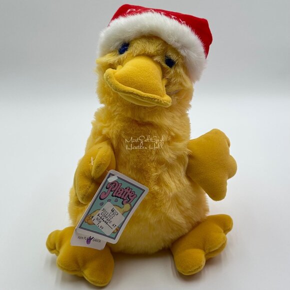 Vintage 1989 Deadstock Platty Santa Duck Plush Yellow By Cheryl Johnson - Picture 2 of 16
